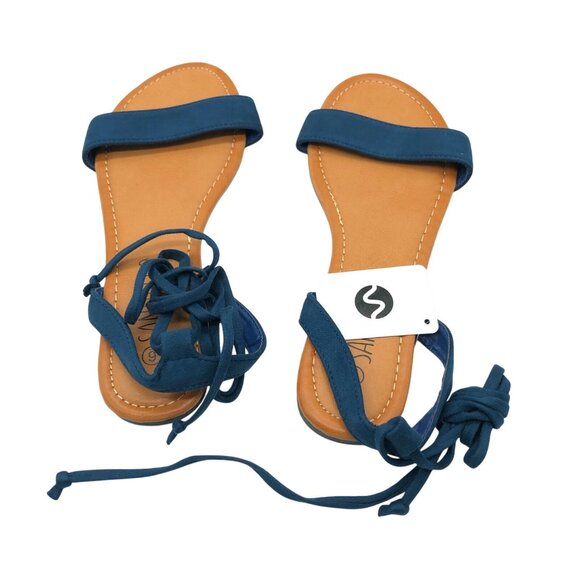 SandalUp Womens Sandals Lace Up Strappy Faux Suede Navy Blue Size 6 - Picture 3 of 5